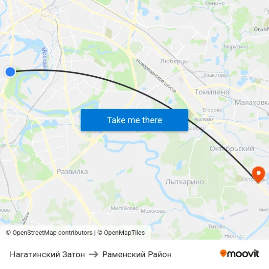 Нагатинский Затон to Раменский Район map