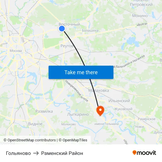 Гольяново to Раменский Район map