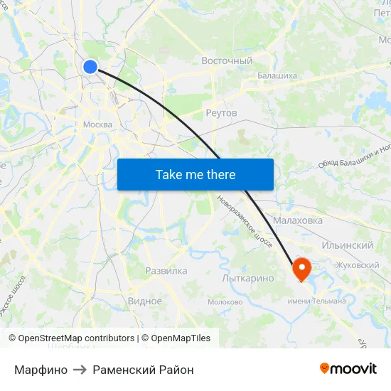 Марфино to Раменский Район map