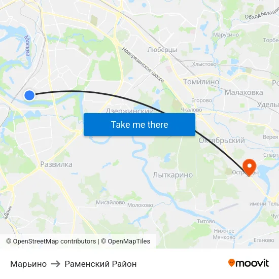 Марьино to Раменский Район map