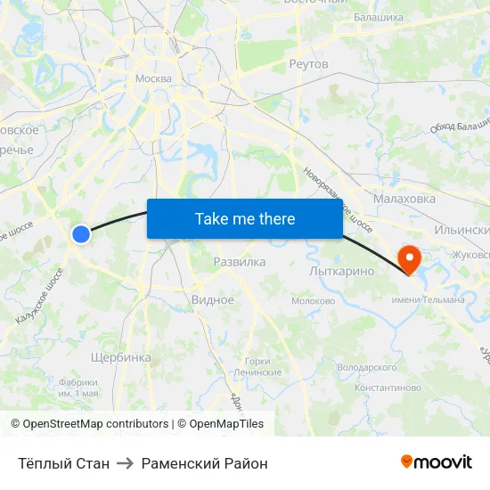 Тёплый Стан to Раменский Район map