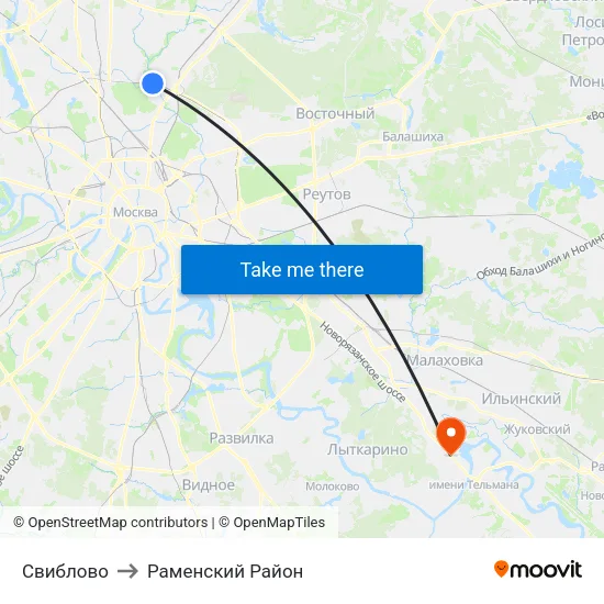 Свиблово to Раменский Район map