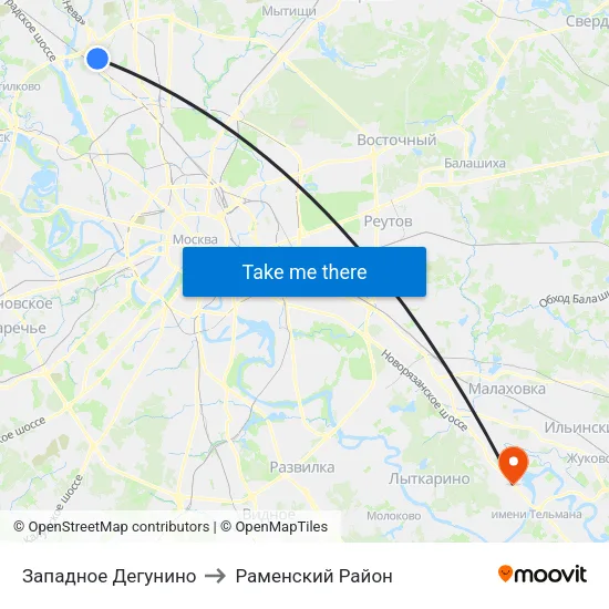Западное Дегунино to Раменский Район map