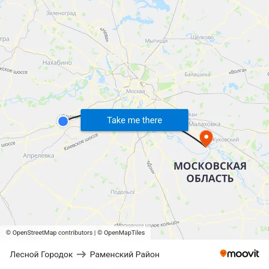 Лесной Городок to Раменский Район map