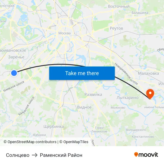 Солнцево to Раменский Район map