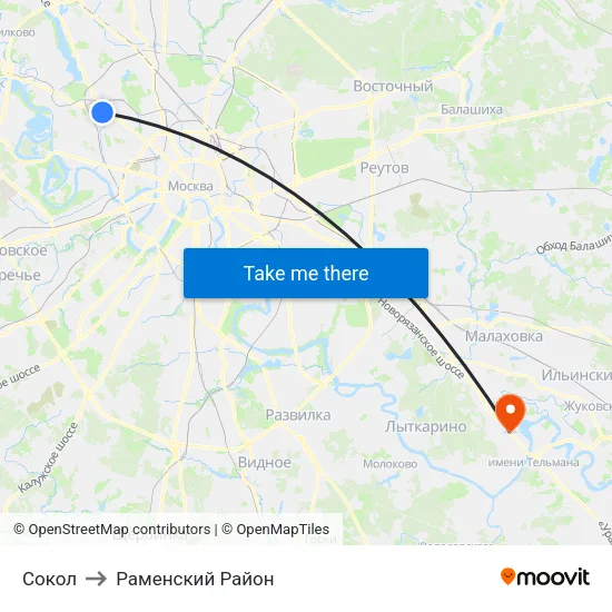 Сокол to Раменский Район map