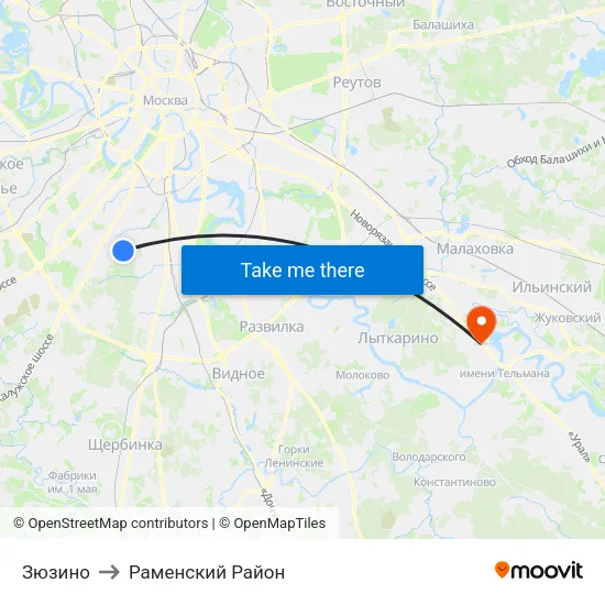 Зюзино to Раменский Район map