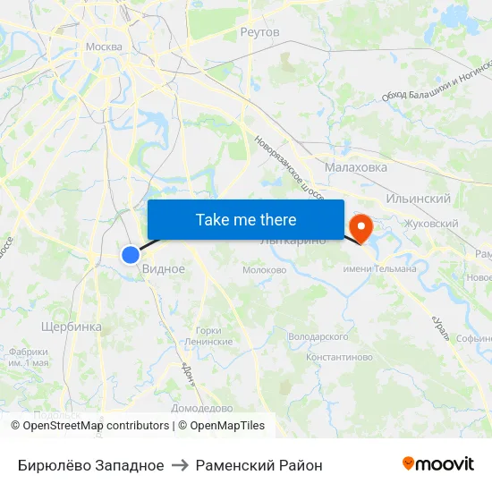 Бирюлёво Западное to Раменский Район map