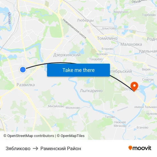 Зябликово to Раменский Район map