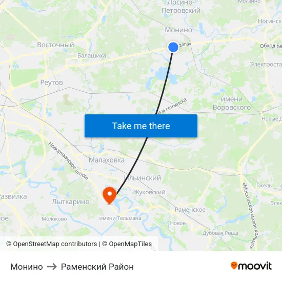 Монино to Раменский Район map