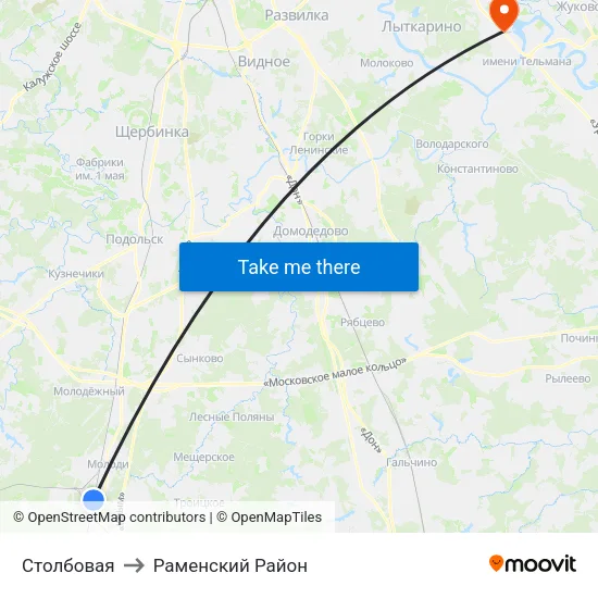Столбовая to Раменский Район map