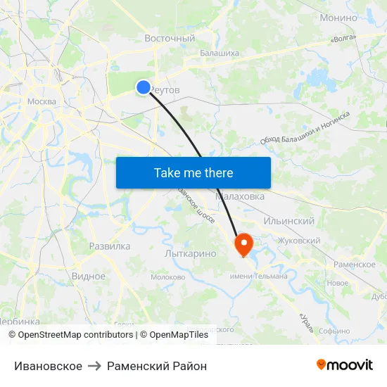 Ивановское to Раменский Район map