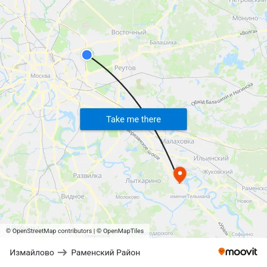 Измайлово to Раменский Район map