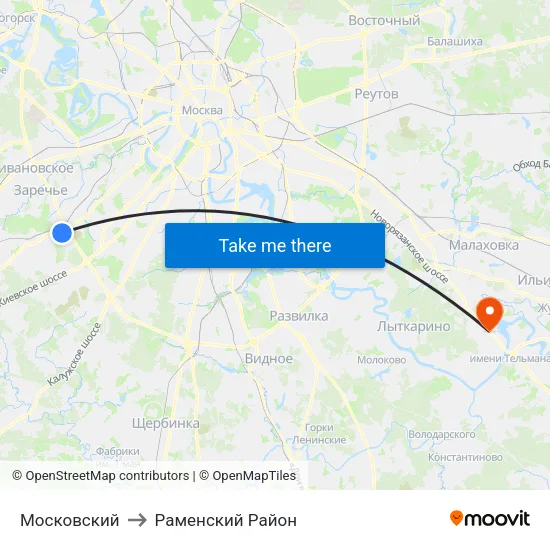 Московский to Раменский Район map