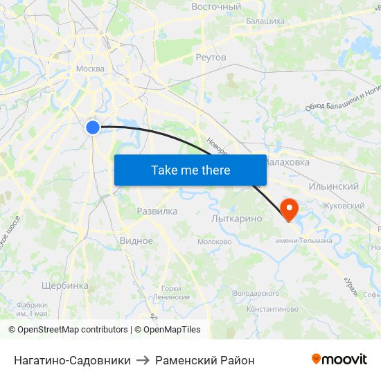 Нагатино-Садовники to Раменский Район map