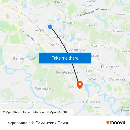 Некрасовка to Раменский Район map