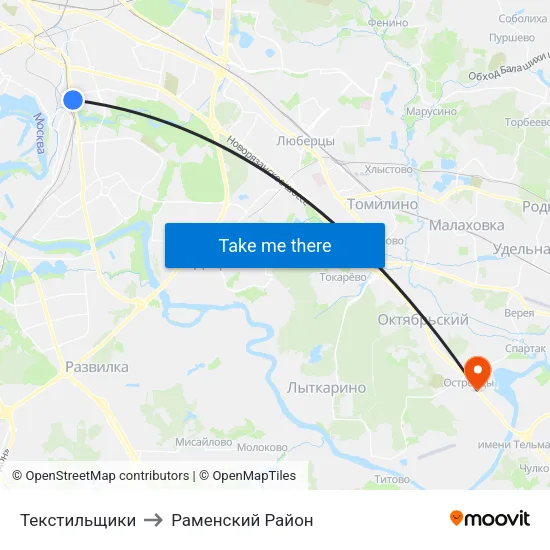 Текстильщики to Раменский Район map