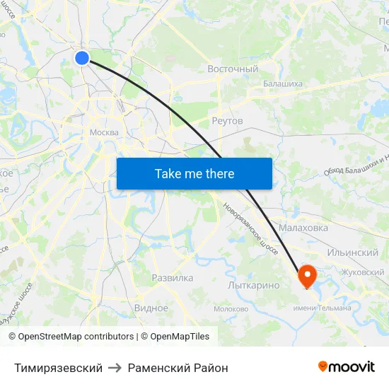 Тимирязевский to Раменский Район map
