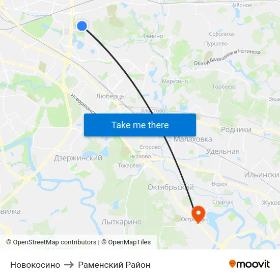 Новокосино to Раменский Район map