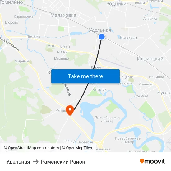 Удельная to Раменский Район map