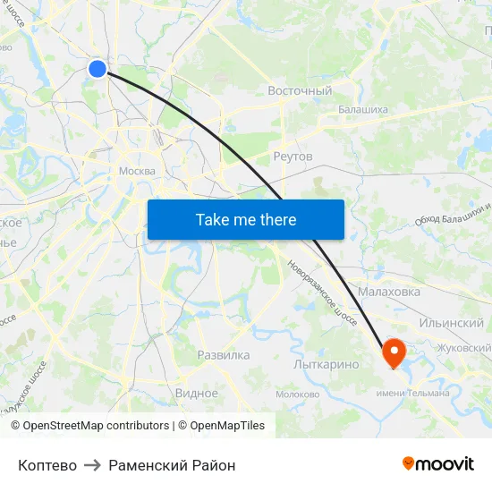 Коптево to Раменский Район map