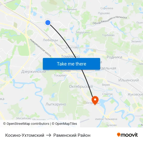 Косино-Ухтомский to Раменский Район map