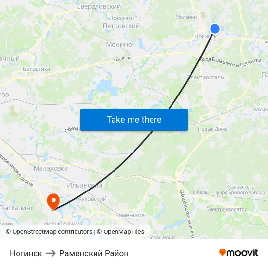 Ногинск to Раменский Район map