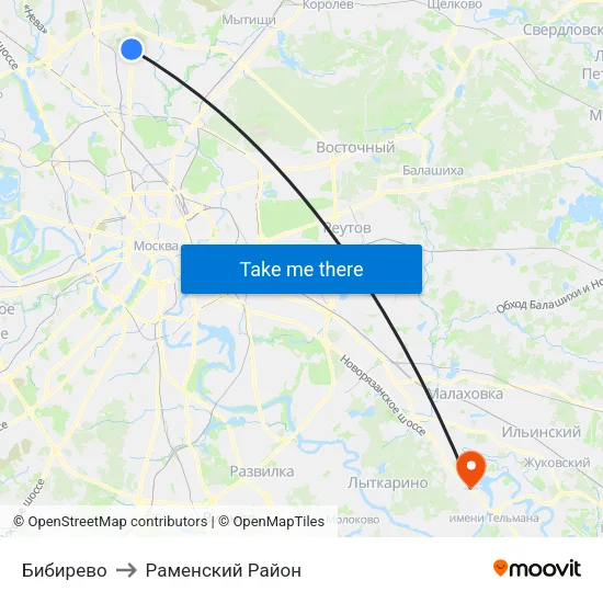 Бибирево to Раменский Район map