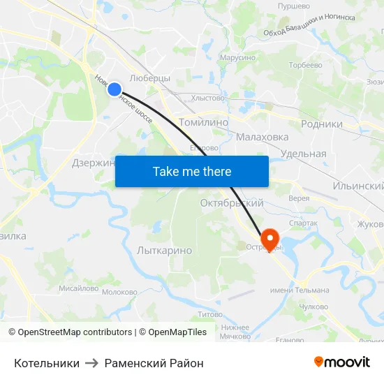 Котельники to Раменский Район map