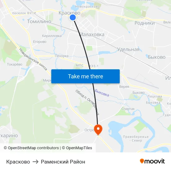 Красково to Раменский Район map