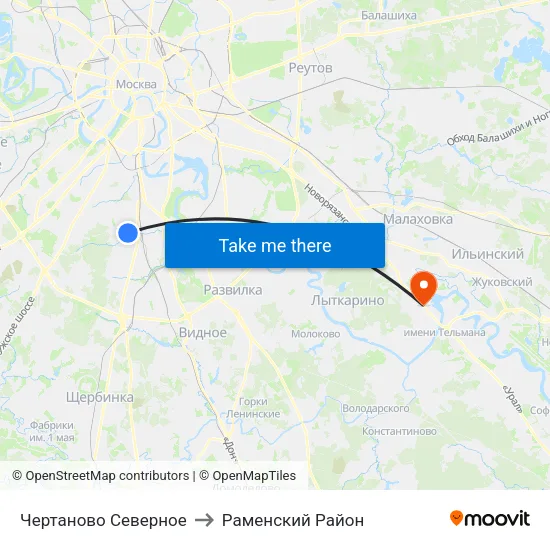 Чертаново Северное to Раменский Район map