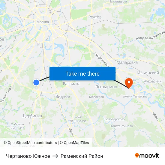 Чертаново Южное to Раменский Район map