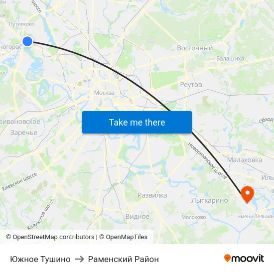 Южное Тушино to Раменский Район map
