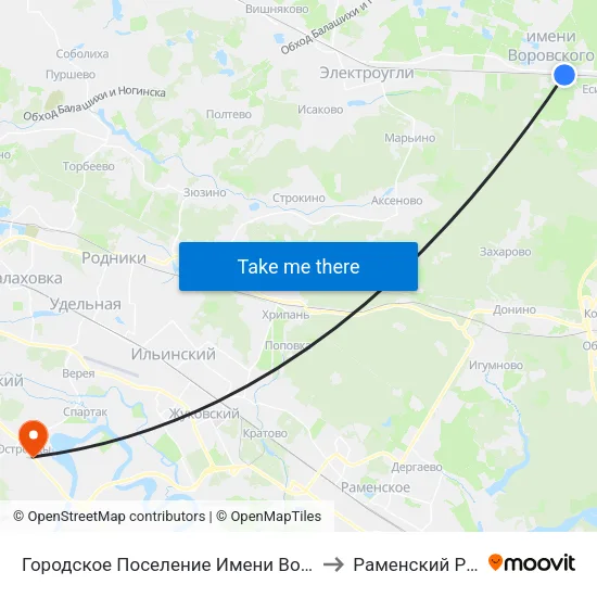 Городское Поселение Имени Воровского to Раменский Район map