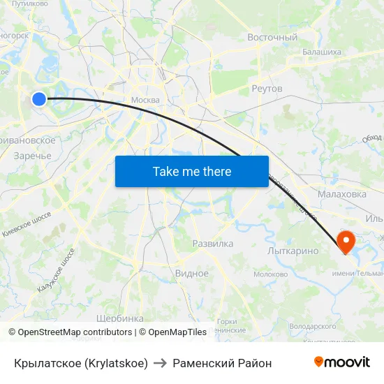 Крылатское (Krylatskoe) to Раменский Район map