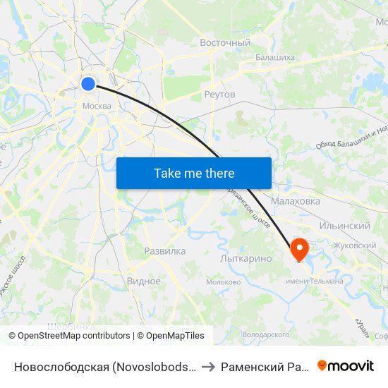 Новослободская (Novoslobodskaya) to Раменский Район map