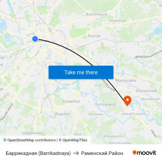 Баррикадная (Barrikadnaya) to Раменский Район map