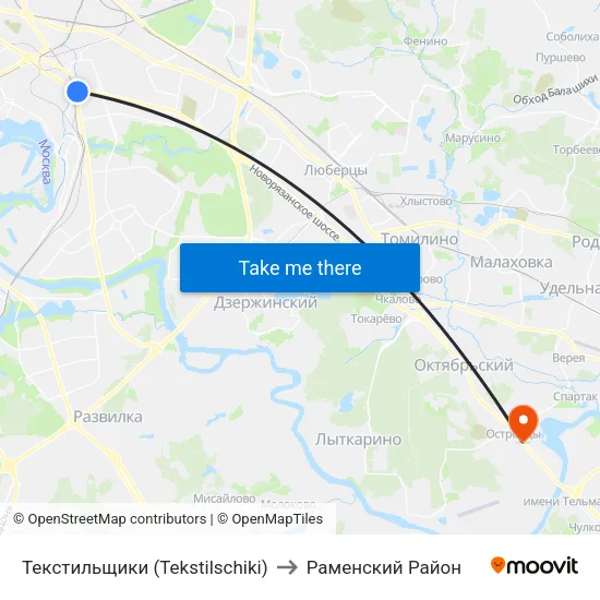 Текстильщики (Tekstilschiki) to Раменский Район map