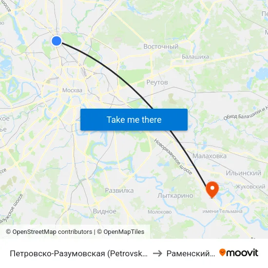 Петровско-Разумовская (Petrovsko-Razumovskaya) to Раменский Район map