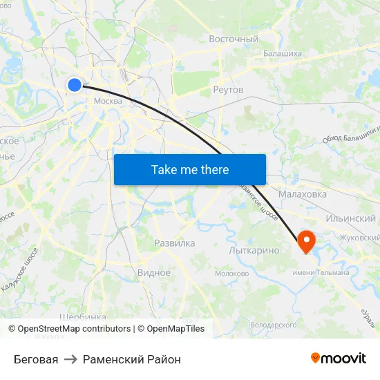 Беговая to Раменский Район map