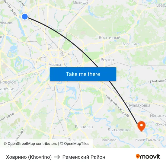 Ховрино (Khovrino) to Раменский Район map