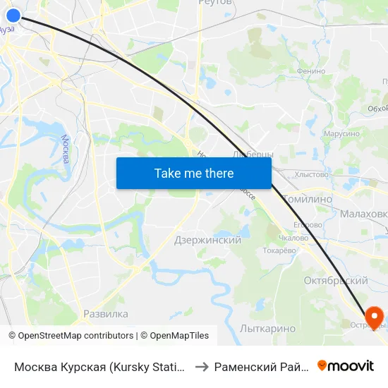 Москва Курская (Kursky Station) to Раменский Район map