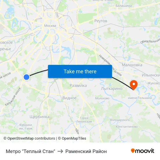 Метро "Теплый Стан" to Раменский Район map