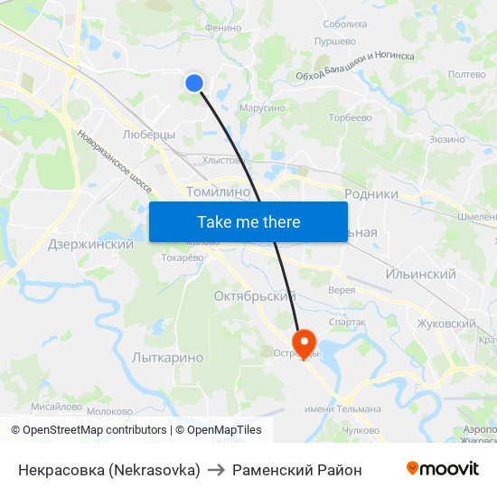 Некрасовка (Nekrasovka) to Раменский Район map