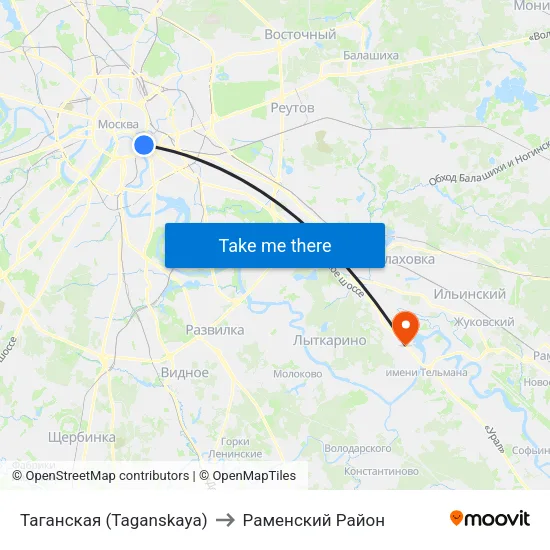 Таганская (Taganskaya) to Раменский Район map