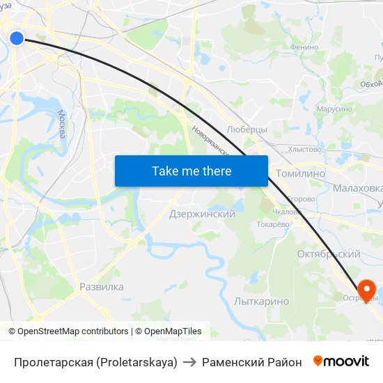 Пролетарская (Proletarskaya) to Раменский Район map