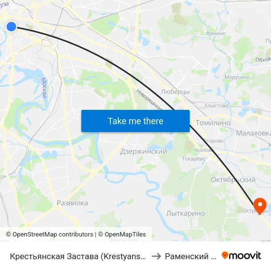 Крестьянская Застава (Krestyanskaya Zastava) to Раменский Район map