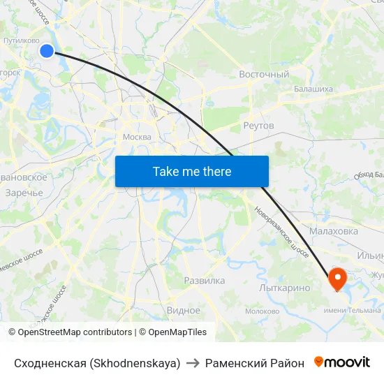 Сходненская (Skhodnenskaya) to Раменский Район map