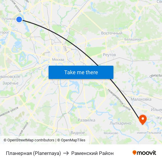 Планерная (Planernaya) to Раменский Район map