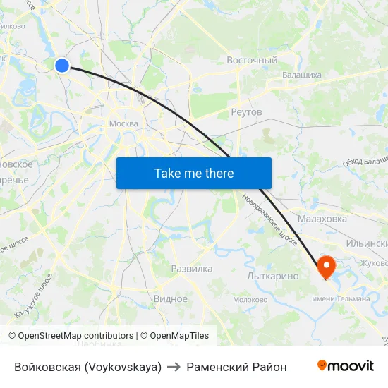 Войковская (Voykovskaya) to Раменский Район map